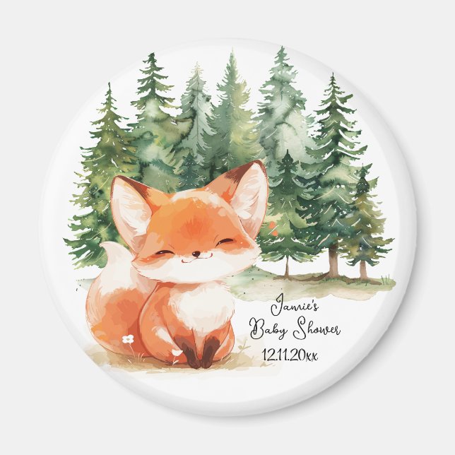 Aimant Baby shower Whimsical Woodland Fox (Devant)