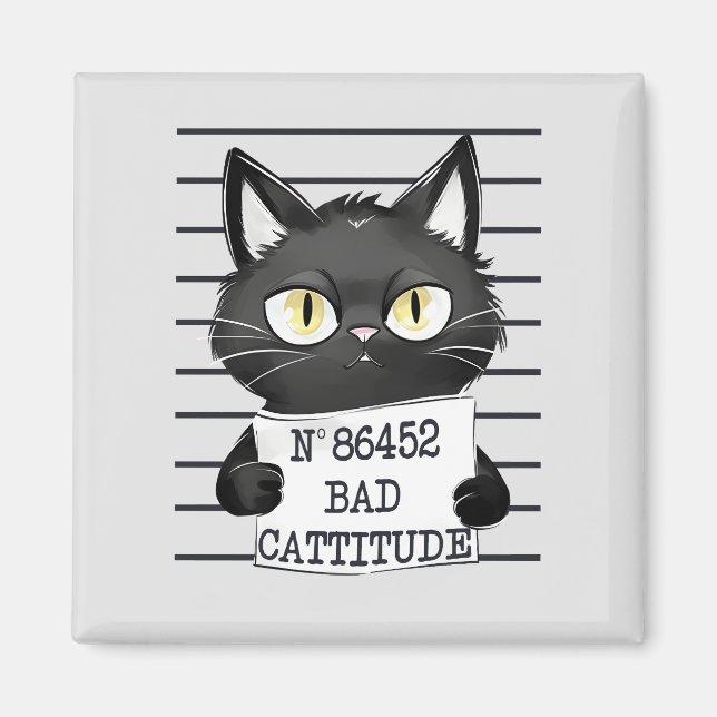 Aimant Bad Cattitude - Mugshot de chat noir (Devant)