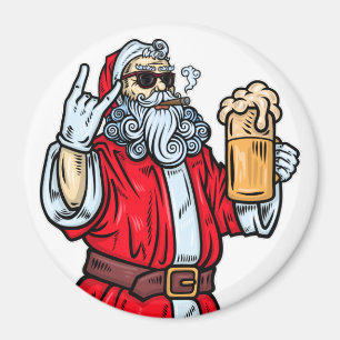 Aimant Bad Père Noël, Rock, Bière et Cigar