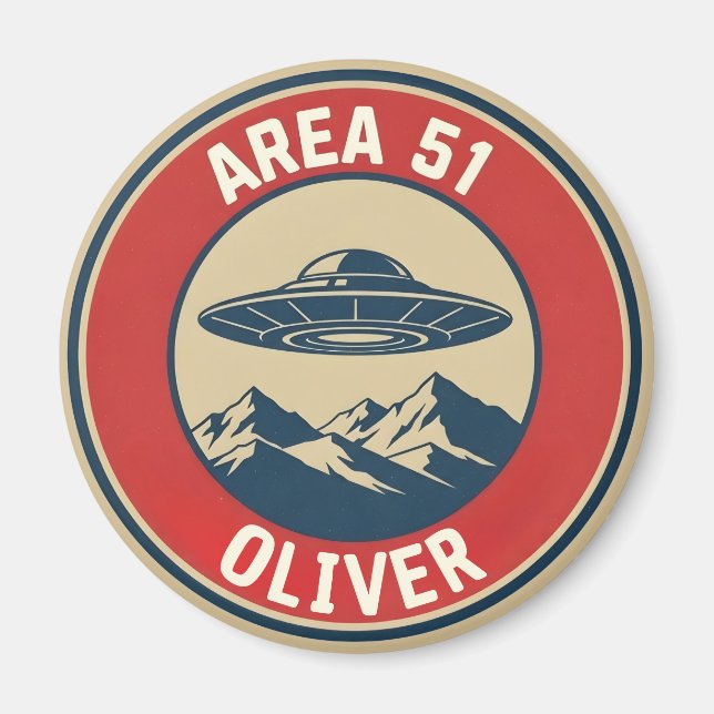 Aimant Badge Alien UFO Rétro Classifié Zone 51 (Devant)