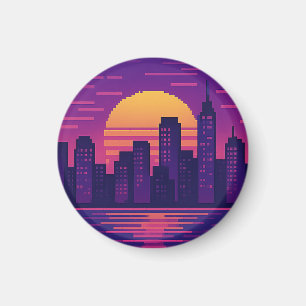 Aimant badge de ville de néon 8 bits