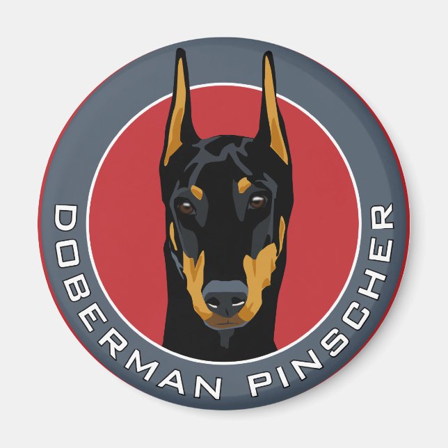 Aimant Badge Doberman, Noir avec Rouge (Devant)