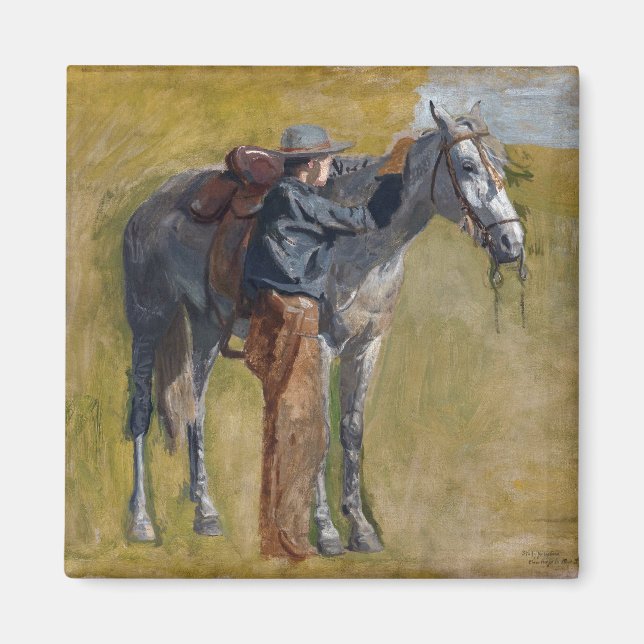 Aimant Badlands américains : Vieux West Cowboy avec cheva (Devant)