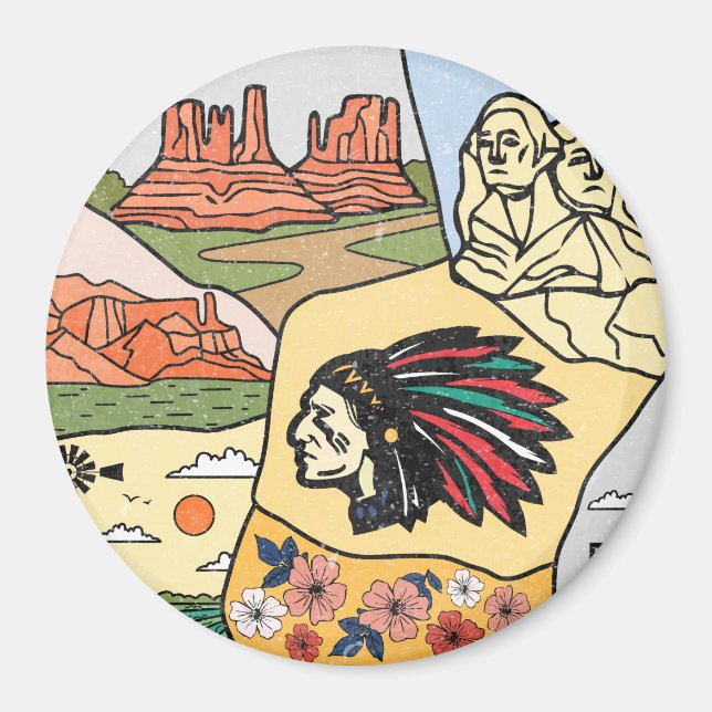 Aimant Badlands Mt Rushmore Black Hills South Dakota Cart (Devant)