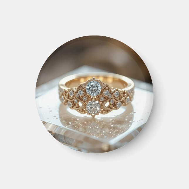 Aimant bague diamant scintillant or (Devant)