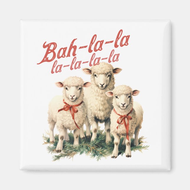 Aimant Bah La La Cute Retro Noël Moutons (Devant)
