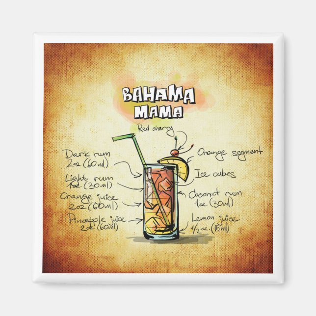 Aimant Bahama Mama Cocktail Recipe (Devant)