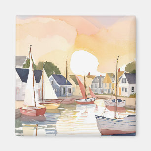 Aimant Baie des bateaux   Peinture aquarelle de l'océan c