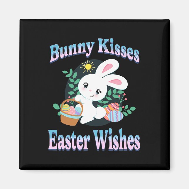 Aimant Baisers de lapin Pâques souhaite de mignons oeufs  (Devant)
