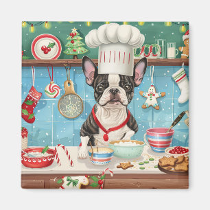 Aimant Baking de Noël du Terrier de Boston : Noël Festif