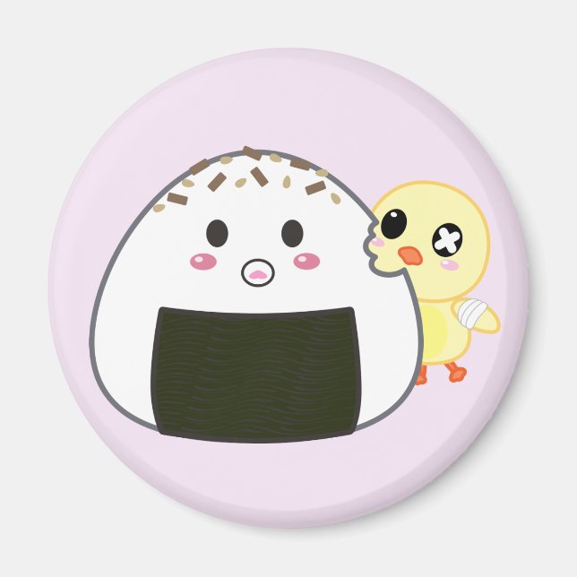 Aimant Bal de riz Kawaii "Onigiri" avec Ejiki le poussin (Devant)