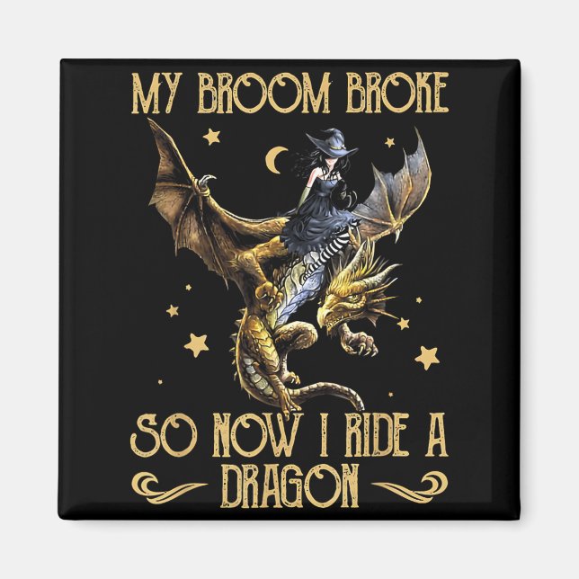 Aimant Balai Cassa Monter Un Dragon Sorcière Drôle Hallow (Devant)
