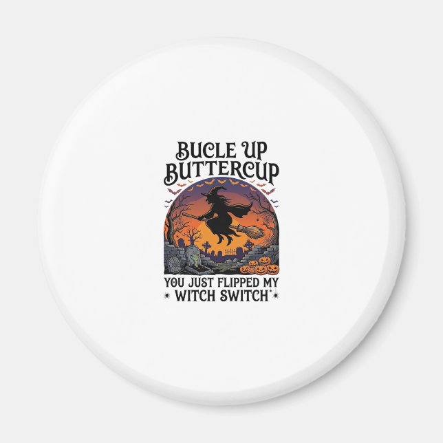 Aimant Balai de Halloween Commutateur Sorcière Boutonnièr (Devant)