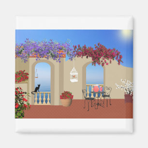 Aimant Balcon À L'Extérieur Fleurs Table Tranquillité Bor