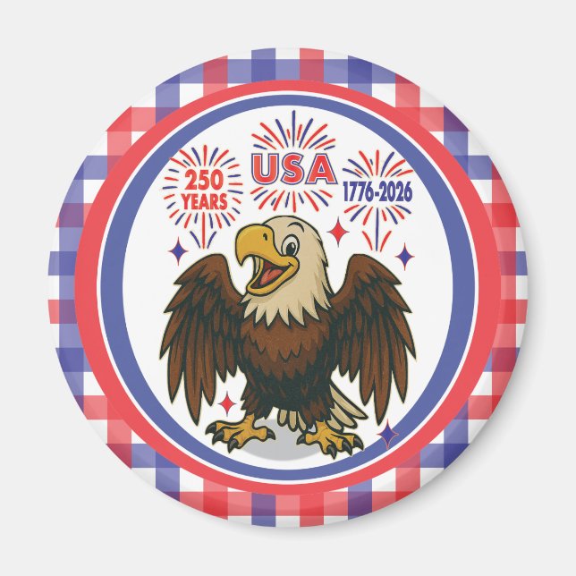 Aimant Bald Eagle avec Fireworks - USA 250 ans 1776-2026 (Devant)