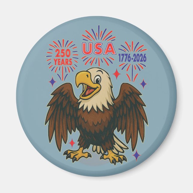 Aimant Bald Eagle avec Fireworks - USA 250 ans 1776-2026 (Devant)
