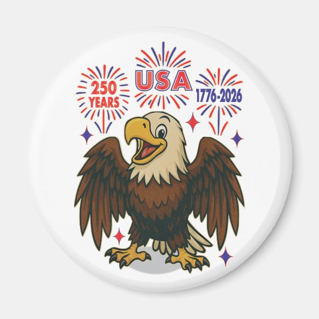 Aimant Bald Eagle avec Fireworks - USA 250 ans 1776-2026 (Devant)