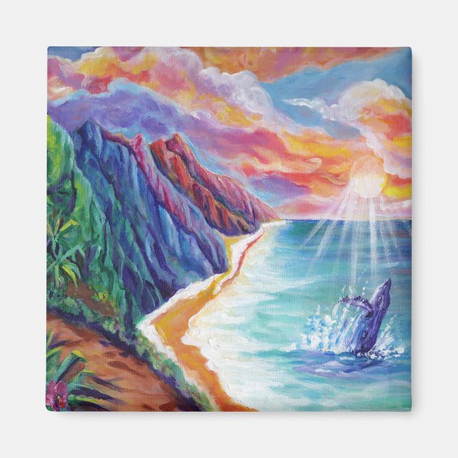 Aimant Baleine à bosse hawaïenne et Na Pali de Kauai (Devant)