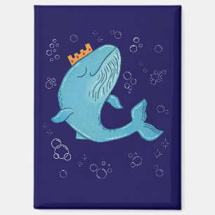 Aimant Baleine Roi avec Couronne   Art Populaire Océaniqu