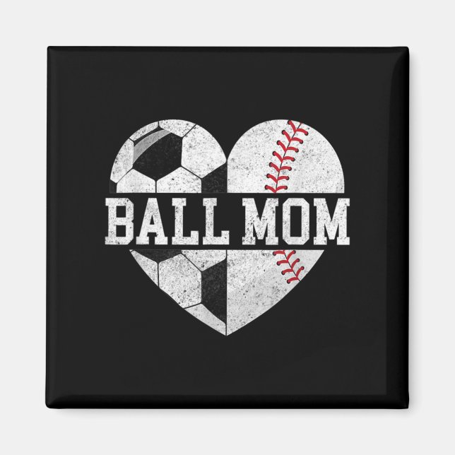 Aimant Ball Maman Coeur Amusant Baseball Soccer Maman (Devant)