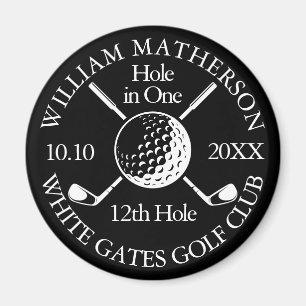 Aimant Balle de golf et clubs trou en un noir et blanc