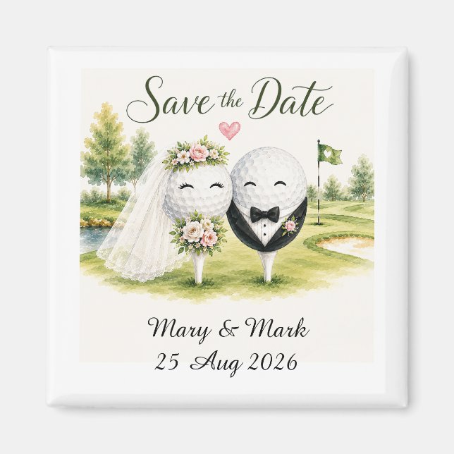 Aimant Balle de golf Mariage Enregistrer la date (Devant)