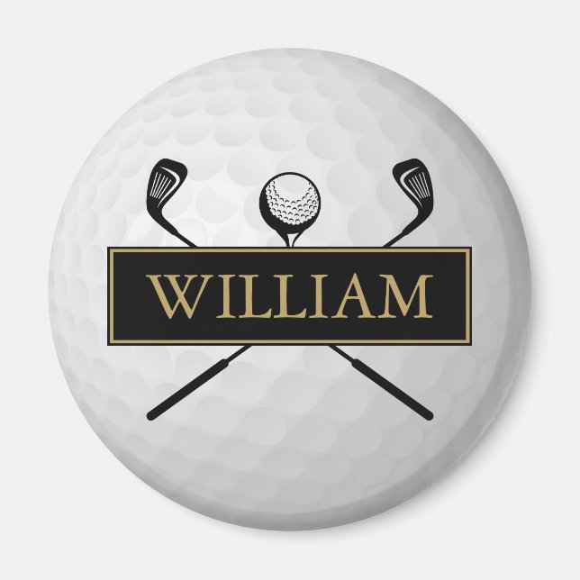 Aimant Balle de Golf Personnalisée Nom Noir et Or (Devant)