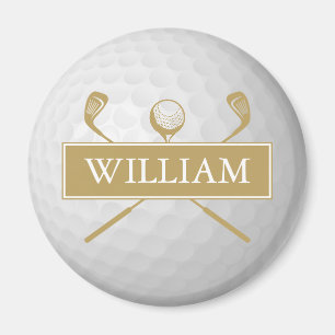 Aimant Balle de golf personnalisée nom or et blanc 