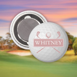 Aimant Balle de Golf Rose Poussiéreuse Nom Personnalisé 
