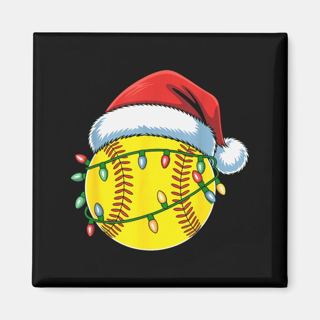 Aimant Balle de softball de Noël Chapeau de Santa Softbal (Devant)