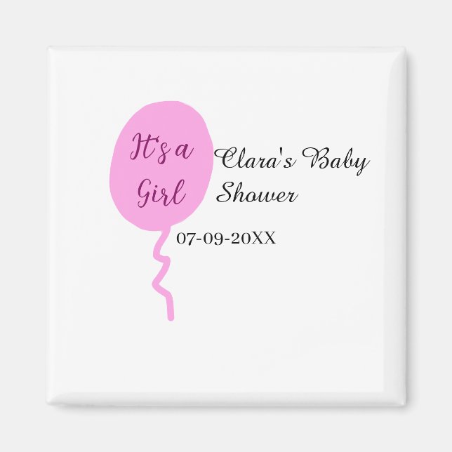 Aimant Ballon rose c'est une fille baby shower ajouter no (Devant)