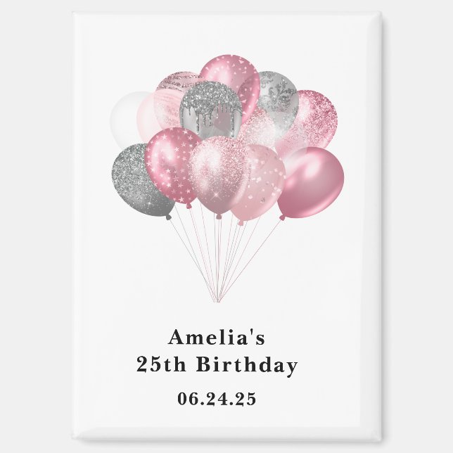 Aimant Ballons de parties scintillant rose et argent Enre (Recto)