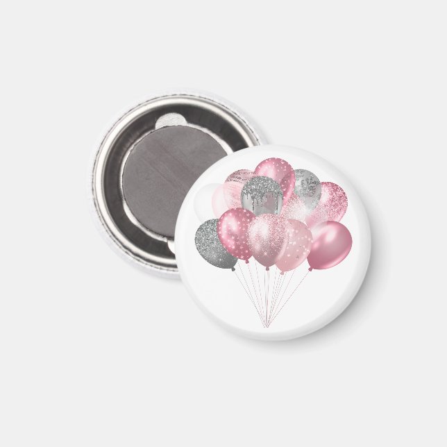 Aimant Ballons Pailletés Rose et Argent (Recto/Verso)