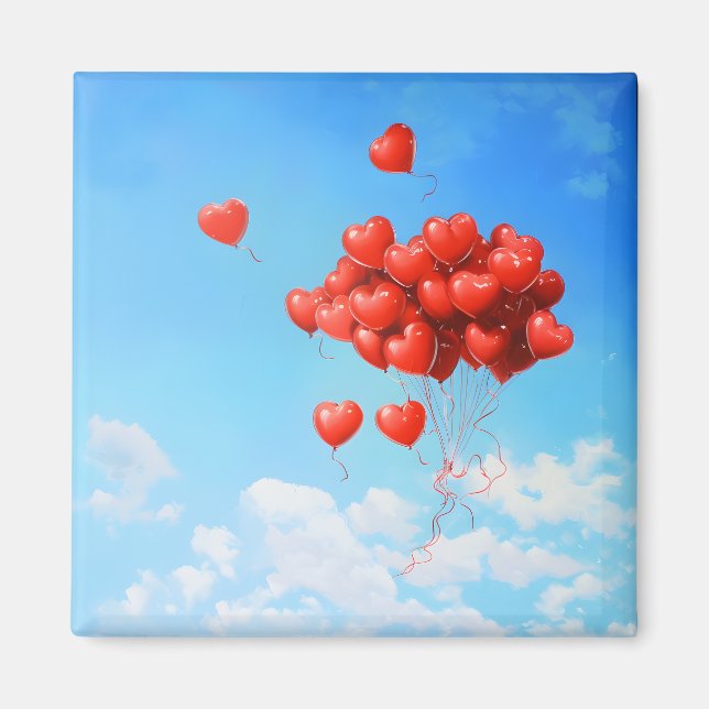 Aimant Ballons rouges en forme de coeur volant vers le (Devant)