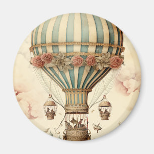 Aimant Balloon à air chaud vintage Floral Bleu