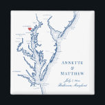 Aimant Baltimore Maryland Chesapeake Bay Carte Mariage<br><div class="desc">Commande rapide et facile ! Ces magnets de carte Baltimore Maryland font de grandes faveurs de mariage Maryland à inclure dans vos sacs d'accueil de mariage de destination Baltimore. Déplacez le coeur en cliquant sur "Editer à l'aide de l'outil de conception" sous "Personnaliser". Avec une carte de la baie de...</div>