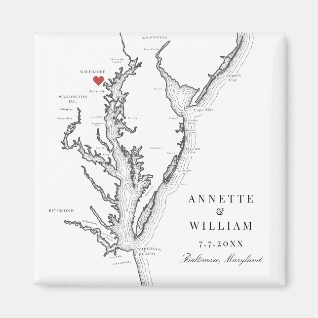 Aimant Baltimore Maryland Élégant Mariage noir blanc (Devant)