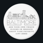 Aimant Baltimore | Message de ville personnalisé ou aiman<br><div class="desc">Un service d'aimant unique représentant la belle ville de Baltimore,  Maryland. Ce porte - clé présente une illustration stylisée de l'horizon unique de la ville avec son nom en dessous. Sous le nom de la ville se trouve un endroit pour votre slogan ou déclaration unique sur votre ville préférée.</div>