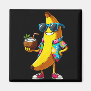 Aimant Banane portant des lunettes de soleil buvant un ét