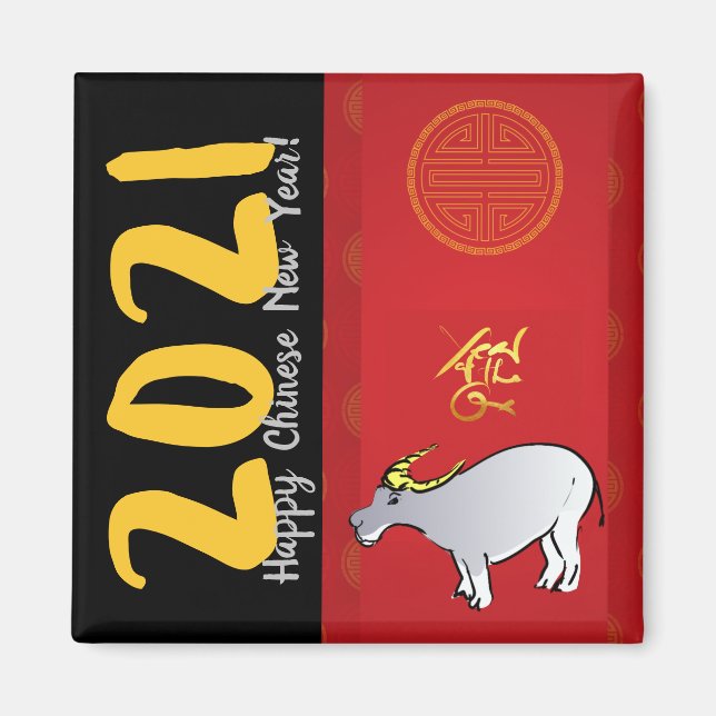 Aimant Bande dessinée Chinois traditionnel Ox Année 2021  (Devant)