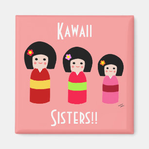 Aimant Bande dessinée de soeurs de poupée de Kokeshi