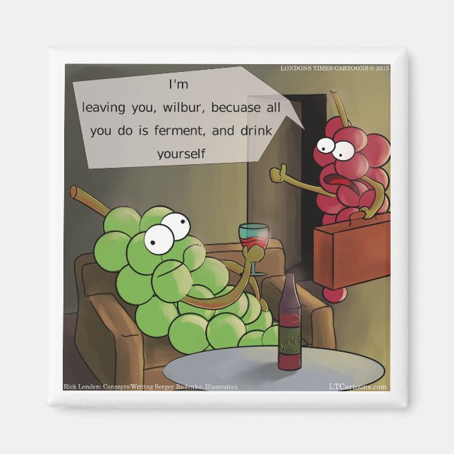 Aimant Bande dessinée drôle de rupture de raisin, nourrit (Devant)