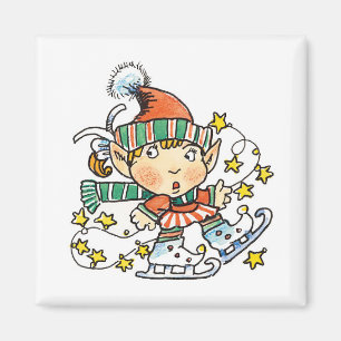 Aimant Bande dessinée Elf sur des patins de glace