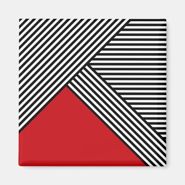 Aimant Bandes noires et blanches avec triangle rouge (Devant)