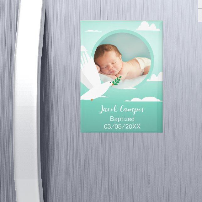 Aimant Baptême de bébé garçon colombes nuages photo (Créateur téléchargé)