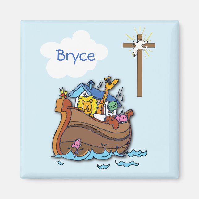 Aimant Baptême personnalisable de bébé de l'Arche de Noé, (Devant)