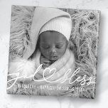 Aimant Baptism Simple Elegant Modern Heart Baby Photo<br><div class="desc">This simple and modern design is composed of serif typography and add a custom photo,  add baby's name and month and year of baptism</div>