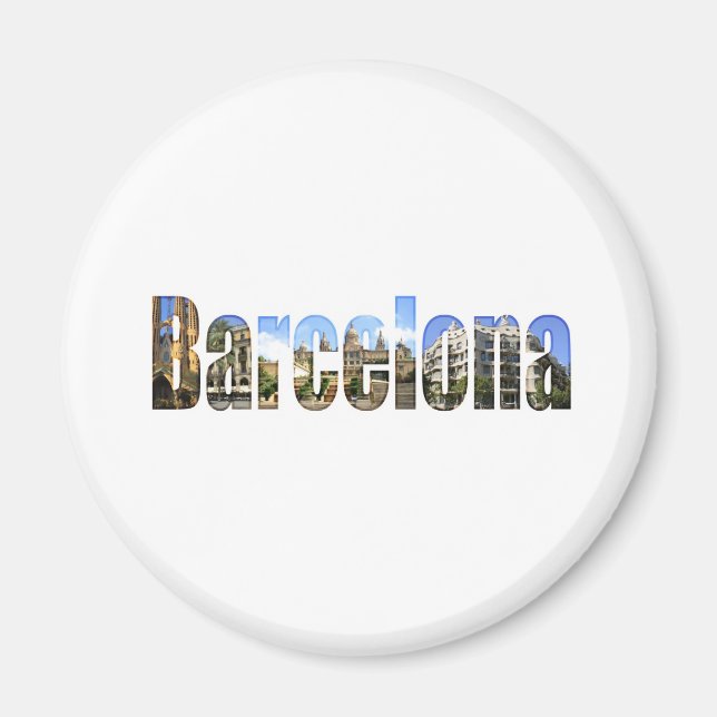 Aimant Barcelone avec attractions touristiques en lettres (Devant)