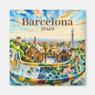 Aimant Barcelone Espagne aquarelle personnalisée Parc Gue