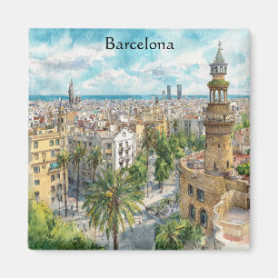 Aimant Barcelone Espagne Catalogne Vue de la ville peintu
